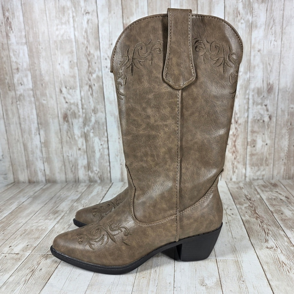 Roper Womens Brown Faux Leather Western Cowboy Boots Size‎ 6.5 Embroidered - Picture 2 of 8